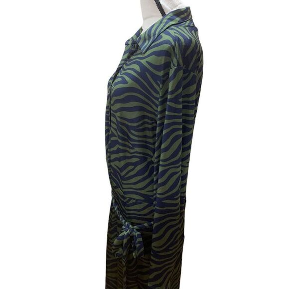 Eloquii Zebra Print MIDI Shirt Dress Green Blue Tie Waist Button Up Womn Plus 20 - Picture 6 of 11